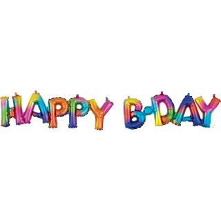 Anagram "Happy Bday" Rainbow Splash Block Phrase Foil Balloons G40
