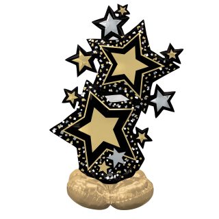 Anagram Black & Gold Star Cluster AirLoonz Large Foil Balloons 34"/86cm x 59"/149cm P70