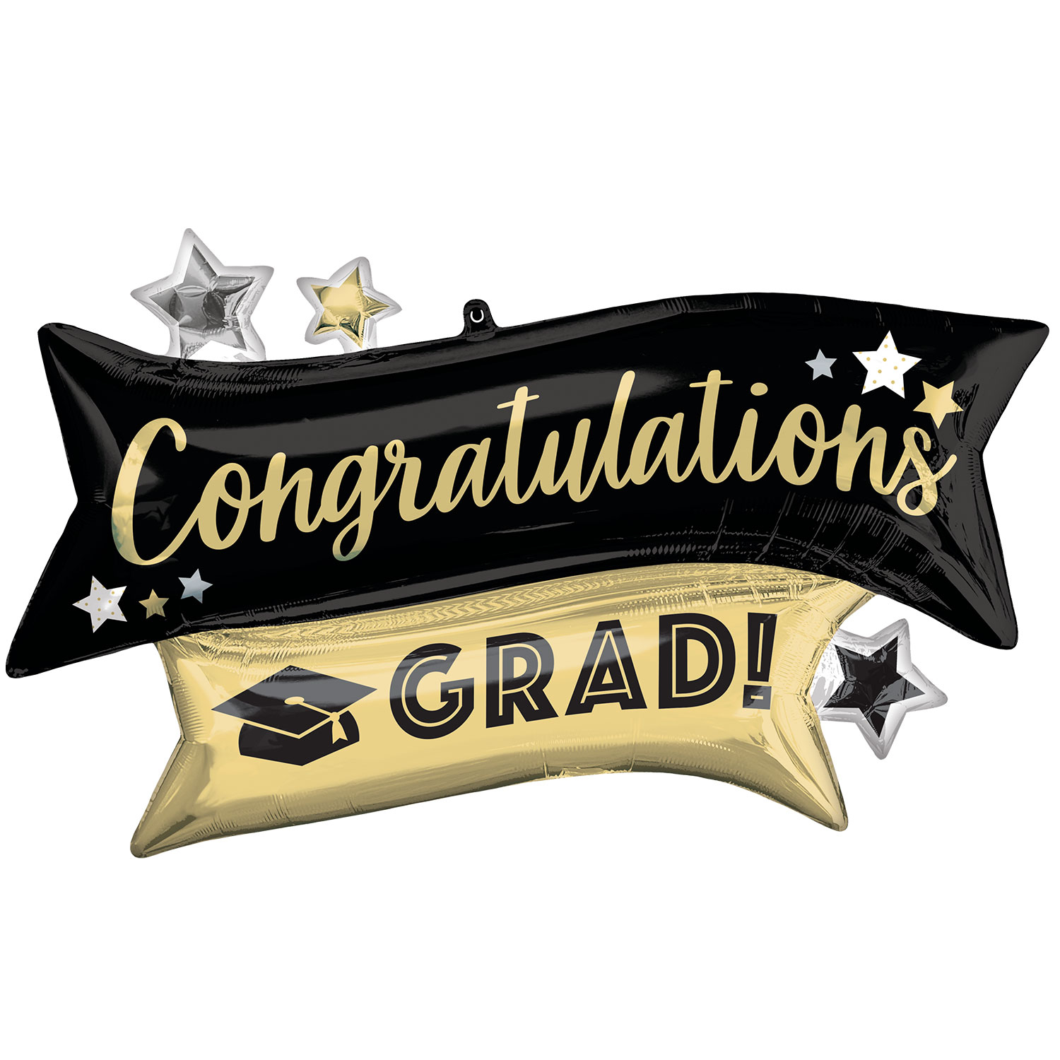 Anagram Congratulations Grad Gold & Black SuperShape Foil Balloons 38"/96cm w x 23"/58cm h P35