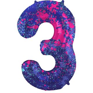 Foil Balloon Paint Splash Number 3 - 34" - 63903