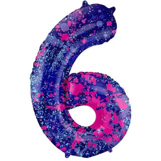 Foil Balloon Paint Splash Number 6 - 34" - 63906