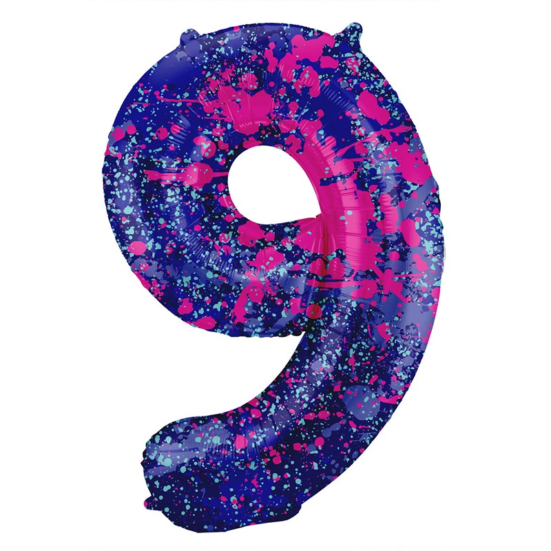 Foil Balloon Paint Splash Number 9 - 34" - 63909