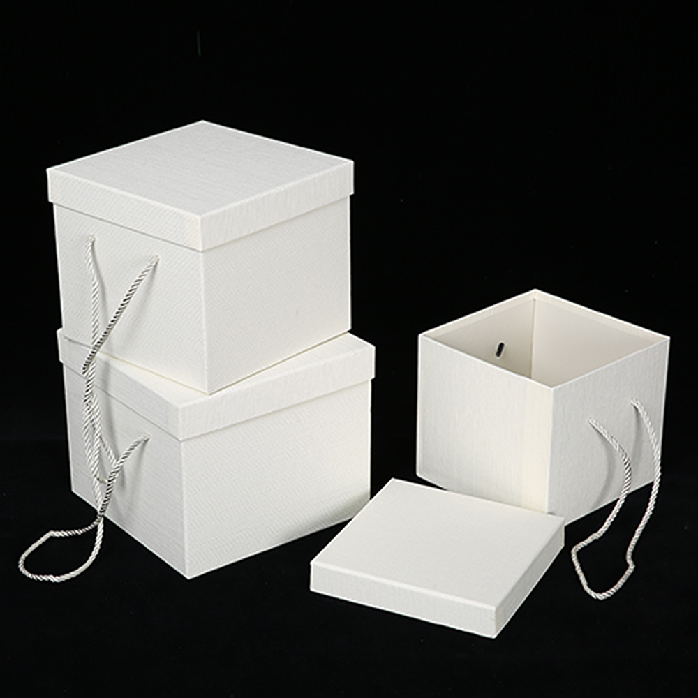 SET OF 3 SQUARE FLOWER BOX CREAM - 878653