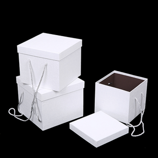 SET OF 3 SQUARE FLOWER BOX WHITE/IVORY - 878646