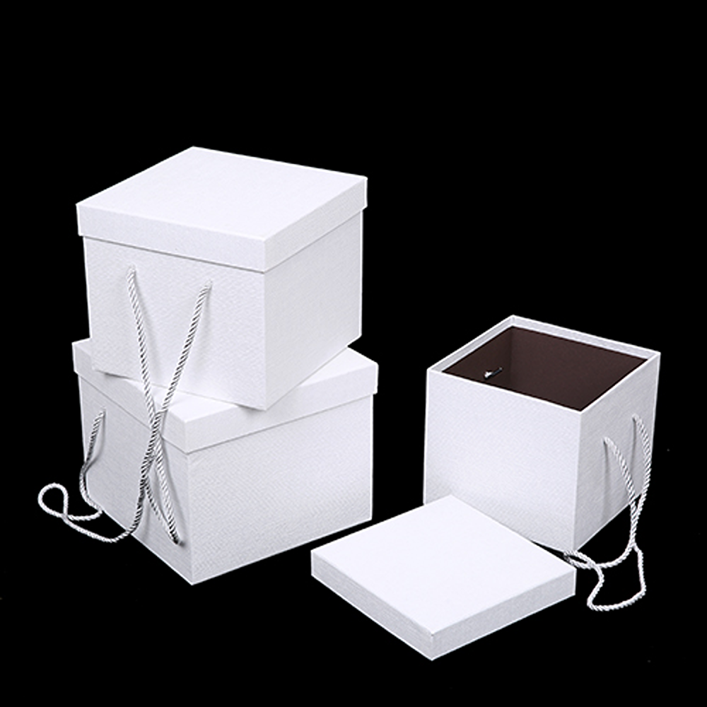 SET OF 3 SQUARE FLOWER BOX WHITE/IVORY - 878646