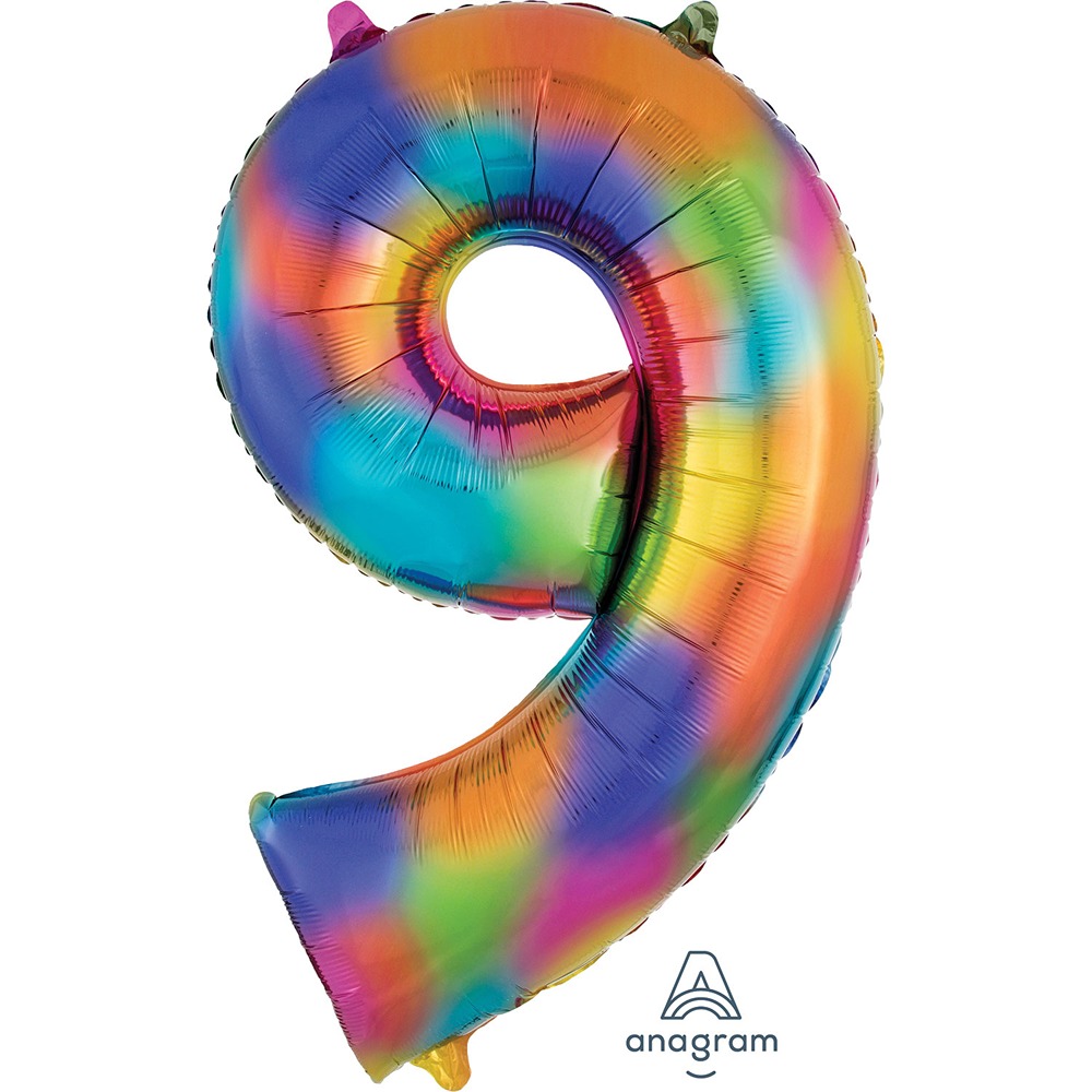 Anagram - Number 9 Rainbow Splash SuperShape Foil balloons - 34" - 3853901