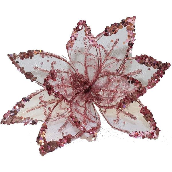 20CM CLIP SHEER&GLIT FLOWER PINK - 56065