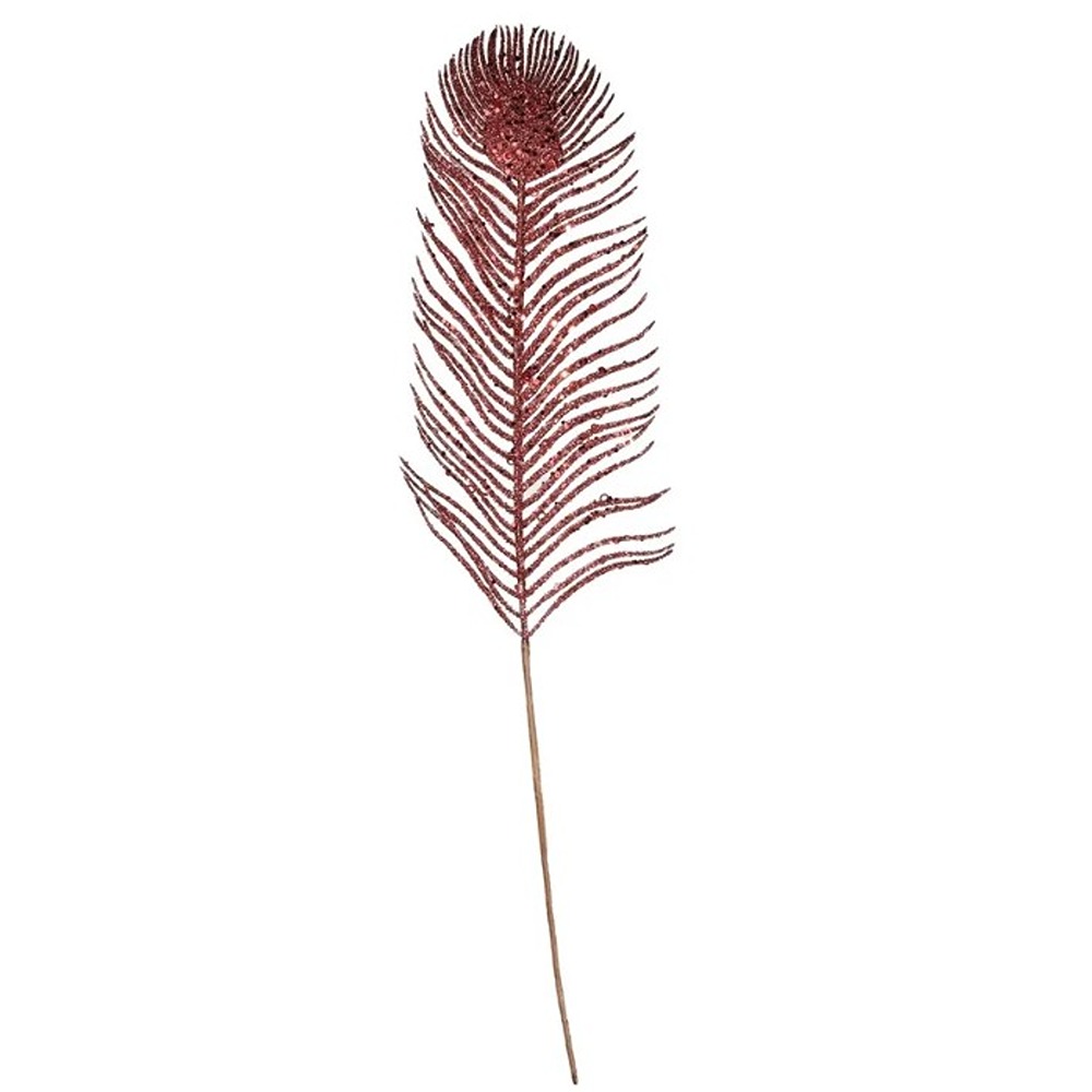 Glitter Feather Stem Burgundy - XMA6593