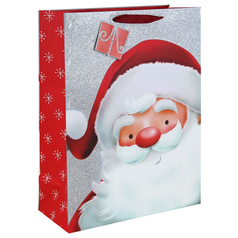 Eurowrap - SANTA SILVER GLITTER XL BAG - X-37379-1WC