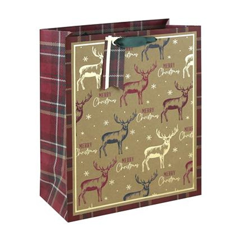TARTAN WOODLAND BRN KRAFT LARGE BAG - 12PK - X-37406-2C