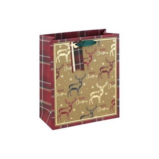 TARTAN WOODLAND KRAFT MEDIUM BAG - 12PK - X-37406-3C