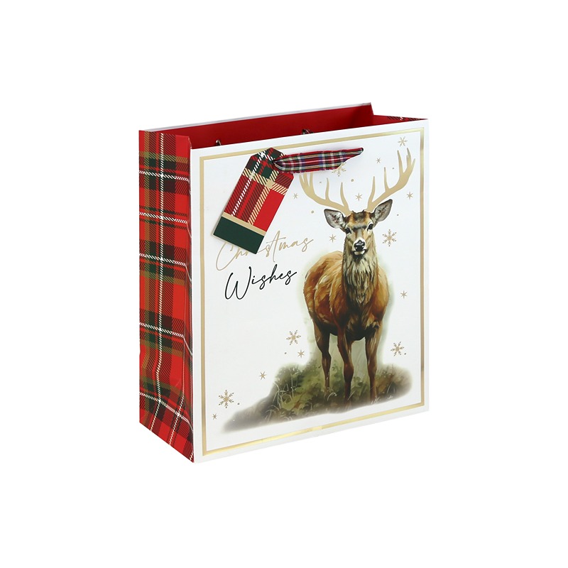 Eurowrap - TARTAN WINTER WOODLAND MED BAG - X-37409-3C
