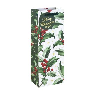 Holly Xmas White Bottle Bag - X-37427-4C