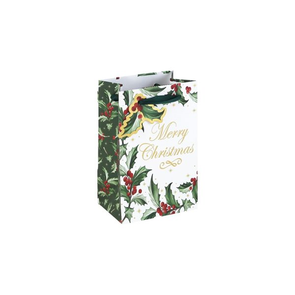 Eurowrap - HOLLY XMAS WHITE KFT PERFUME BAG  - X-37427-9C