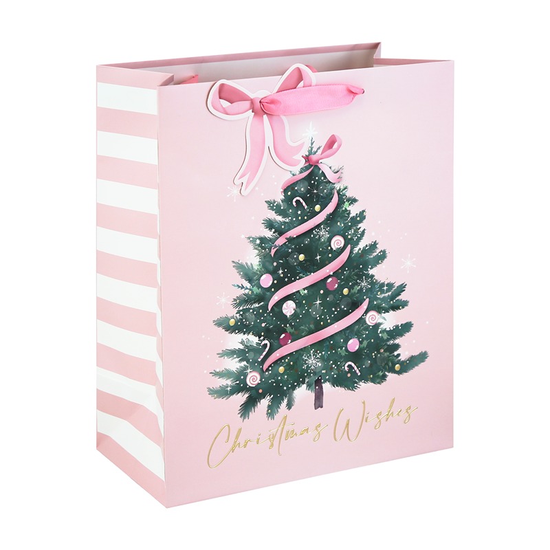 Eurowrap - PINK BOW TREE EMBOSSED LARGE BAG - X-37472-2C