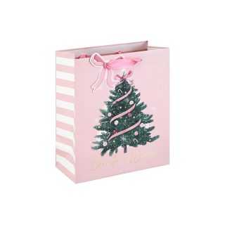 Eurowrap - PINK BOW TREE EMBOSSE MEDIUM BAG 72S FSC - X-37472-3C
