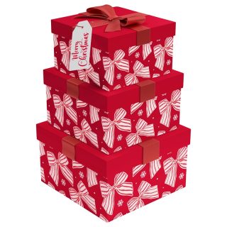 3pc Square  Xmas Bow Box - X-37871-BXC