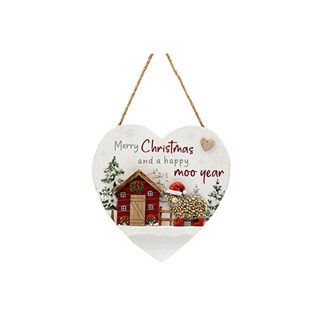 20CM XMAS COW HANG HEART PLQ - XM6106