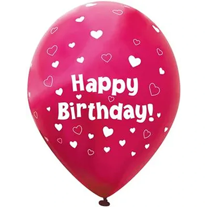 11" Latex Balloons Hearts Fuchsia Pink Happy Birthday - 6pk - 664319