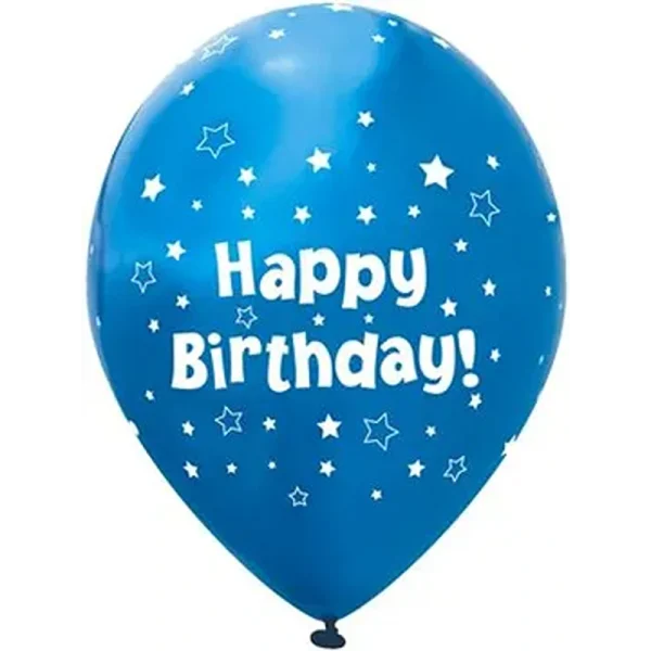 11" Latex Balloons Stars Metalic Blue Happy Birthday - 6pk - 664319