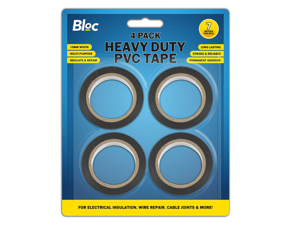 Heavy Duty PVC Tape 15mm x 7m 4pk -