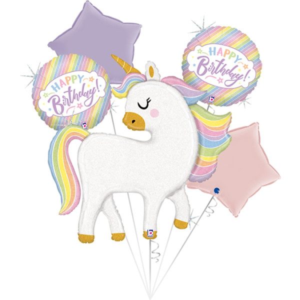 GLITTER PASTEL UNICORN HAPPY BIRTHDAY BALLOON BOUQUET GRABO SET PKT - SET35952GH-P