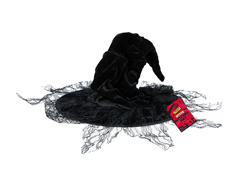 Halloween Velvet And Lace Witches Hat - HAL13263OB