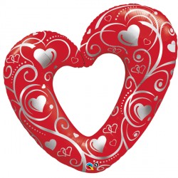 Qualatex 14" Hearts & Filigree Red Mini - 40489