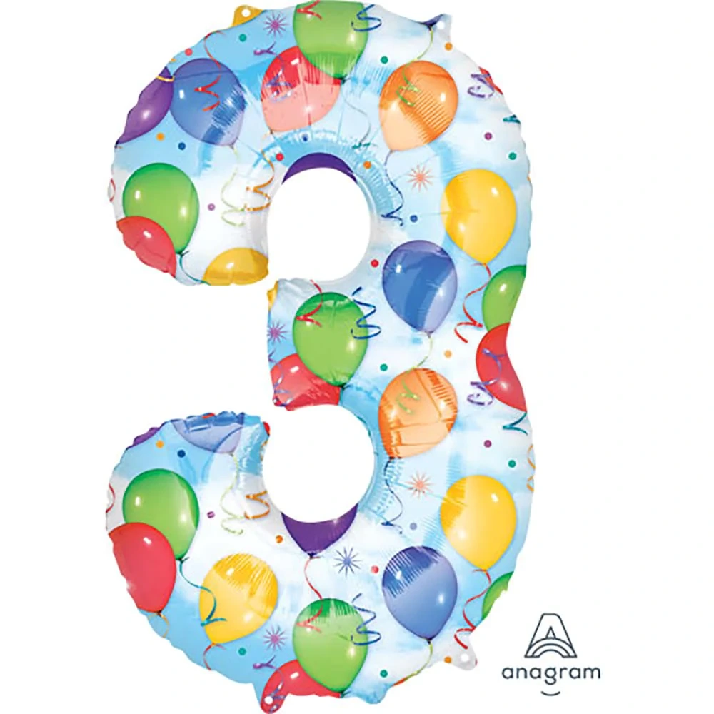 Anagram - Number 3 - Balloons & Streamers Balloon - 34" - 2824901