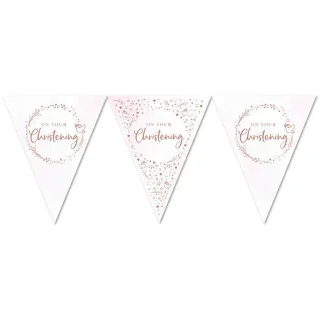 Pink On Your Christening Paper Flag Bunting Foil Stamped