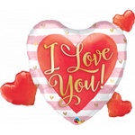 QUALATEX 37"I LOVE YOU PINK STRIPES & HRTS SHAPE D PKT - 21042