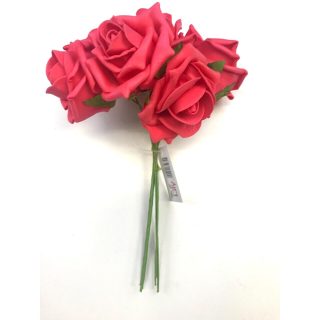 Lily - 6 Artificial Faux Red Rose Flower Bunch - 24cm - 859355