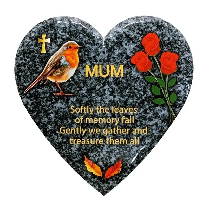 Hooli Mooli - Heart Shape Granite Grave Plaque Mum - 11394