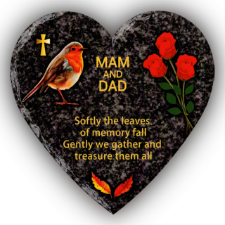 OTW - Heart Shape Granite Grave Plaque Mam and Dad - 11395