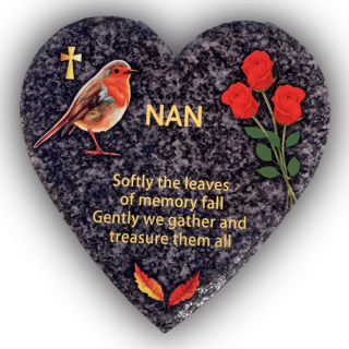 Hooli Mooli - Heart Shape Granite Grave Plaque Nan - 11396