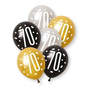 Unique - 6ct Glitz Black Number 70 Assorted Platinum & Pearl Premium 12" Latex Balloons - 88270