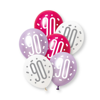 6ct Glitz Pink Number 90 Pearl Premium 12" Latex Balloons - 89575