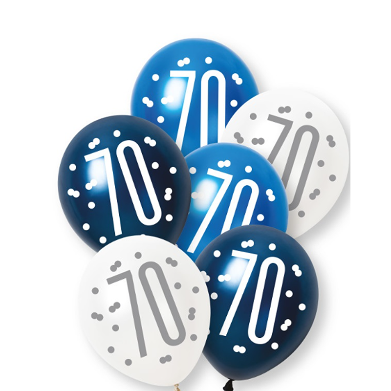 6ct Glitz Blue Number 70 Pearl Premium 12" Latex Balloons - 88552