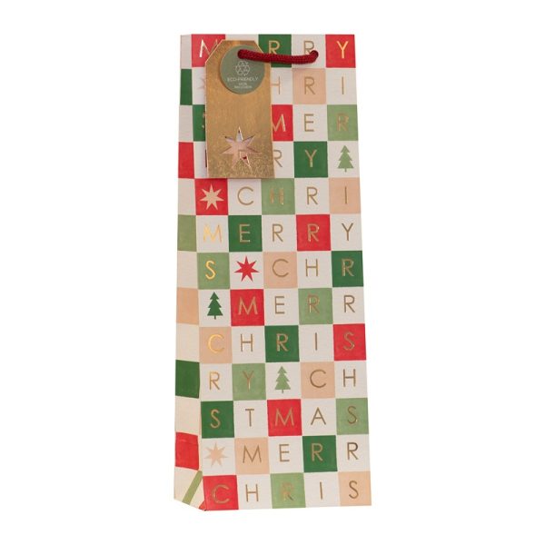 CHRISTMAS GRID BOTTLE BAG - 6PK - XBV-263-B