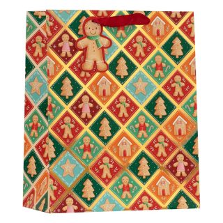 PATCHWORK GINGERBREAD LARGE BAG - 6PK - XBV-296-L