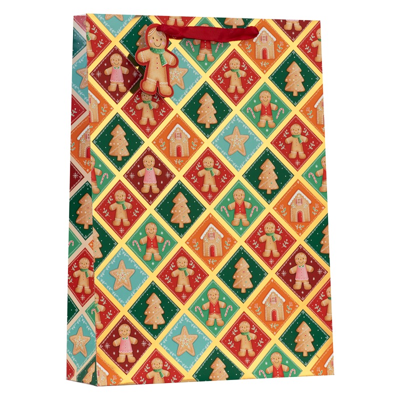 PATCHWORK GINGERBREAD EXTRA LARGE BAG - 6PK - XBV-296-XL