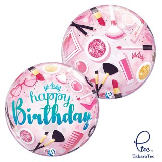 Happy Birthday Cosmetic Pink Stretchy Bubble Balloons - 22" - 00216