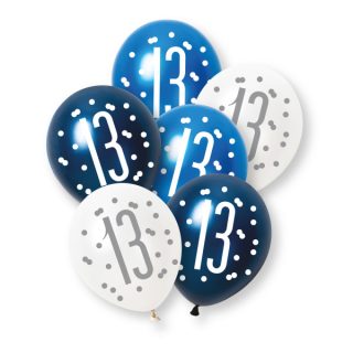 6ct Glitz Blue Number 13 Pearl Premium 12" Latex Balloons - 88277